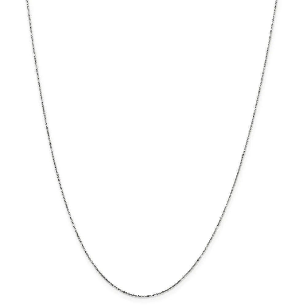 0.6mm, 14k White Gold, Diamond Cut Solid Cable Chain Necklace