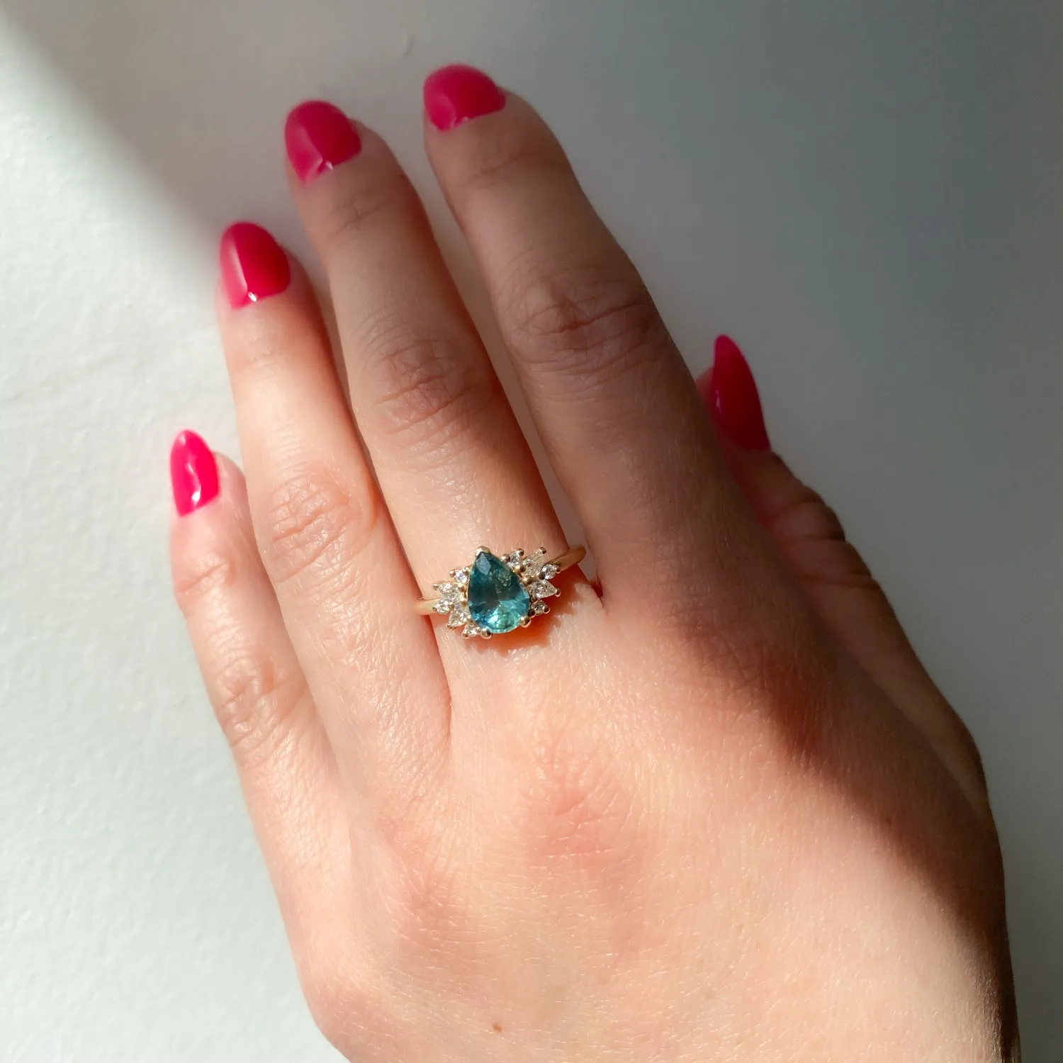 1.32 ct Teal Pear Sapphire Kori Ring