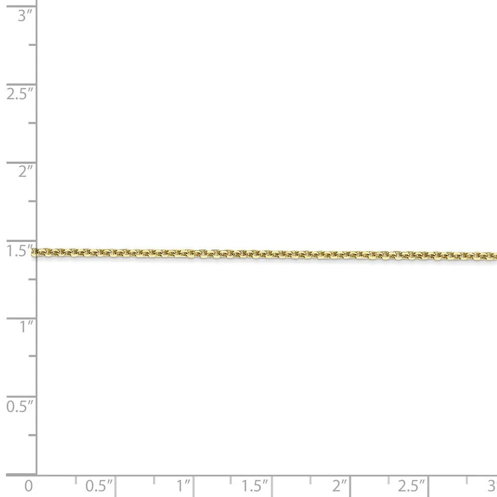 1.3mm, 10k Yellow Gold, Diamond Cut Cable Chain Anklet, 9 Inch