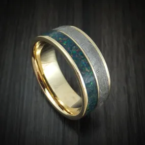 14K Gold and Meteorite Men's Ring with Opal Custom Made Band