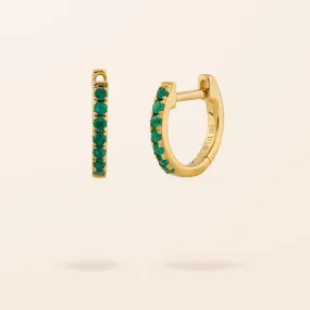 14K Gold Emerald Huggie Earrings