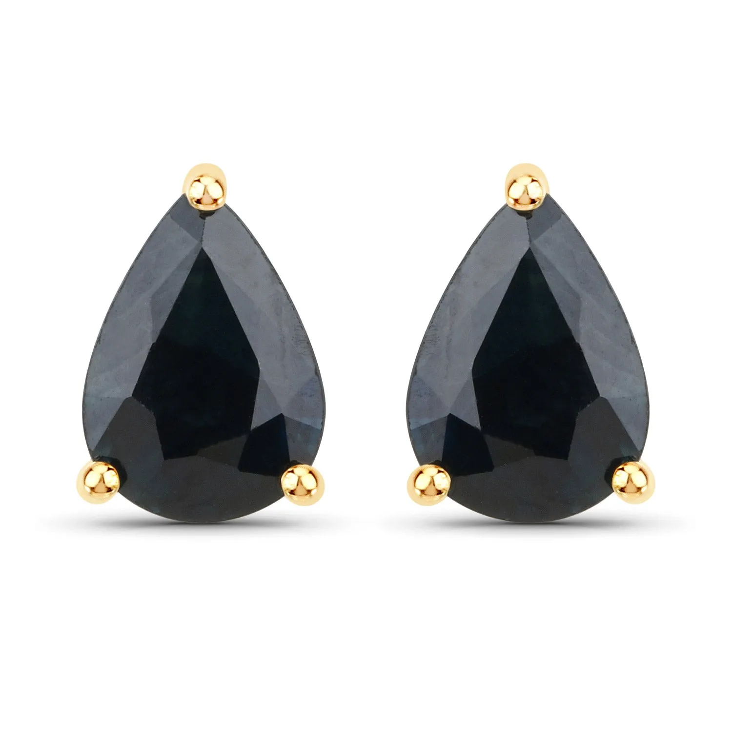 14K Yellow Gold Pear Shape Blue Sapphire Stud Earrings