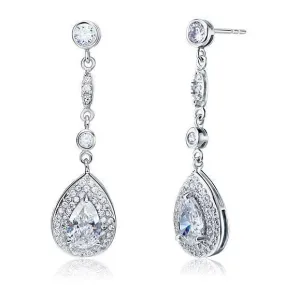 1.5 Carat Pear Cut Created Zirconia 925 Sterling Silver Dangle Earrings MXFE8056