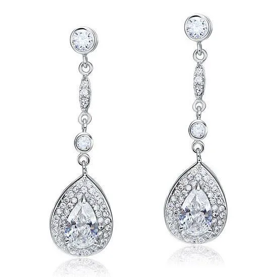 1.5 Carat Pear Cut Created Zirconia 925 Sterling Silver Dangle Earrings MXFE8056