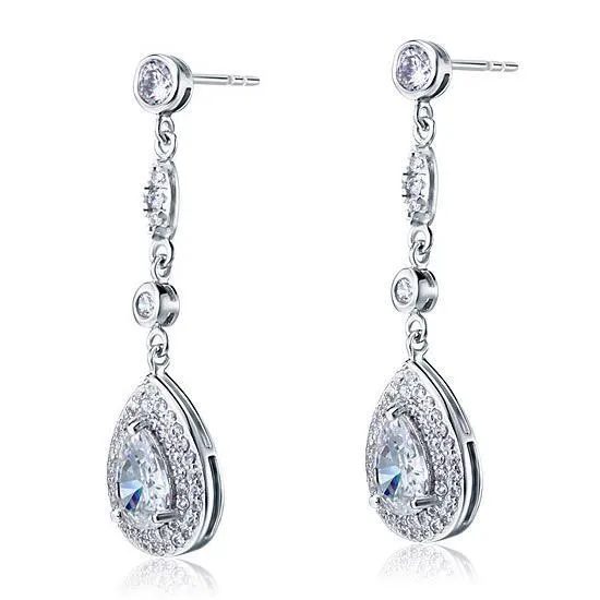 1.5 Carat Pear Cut Created Zirconia 925 Sterling Silver Dangle Earrings MXFE8056