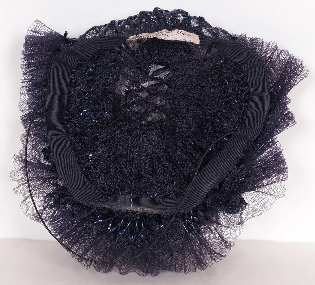 1930s Cocktail Hat by Kathleen New York, Dark Blue-Black Lacquered Straw