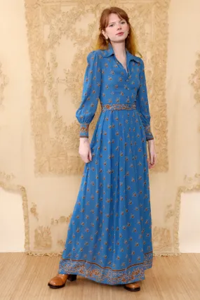 1940s Cornflower Blue Rayon Maxi XXS