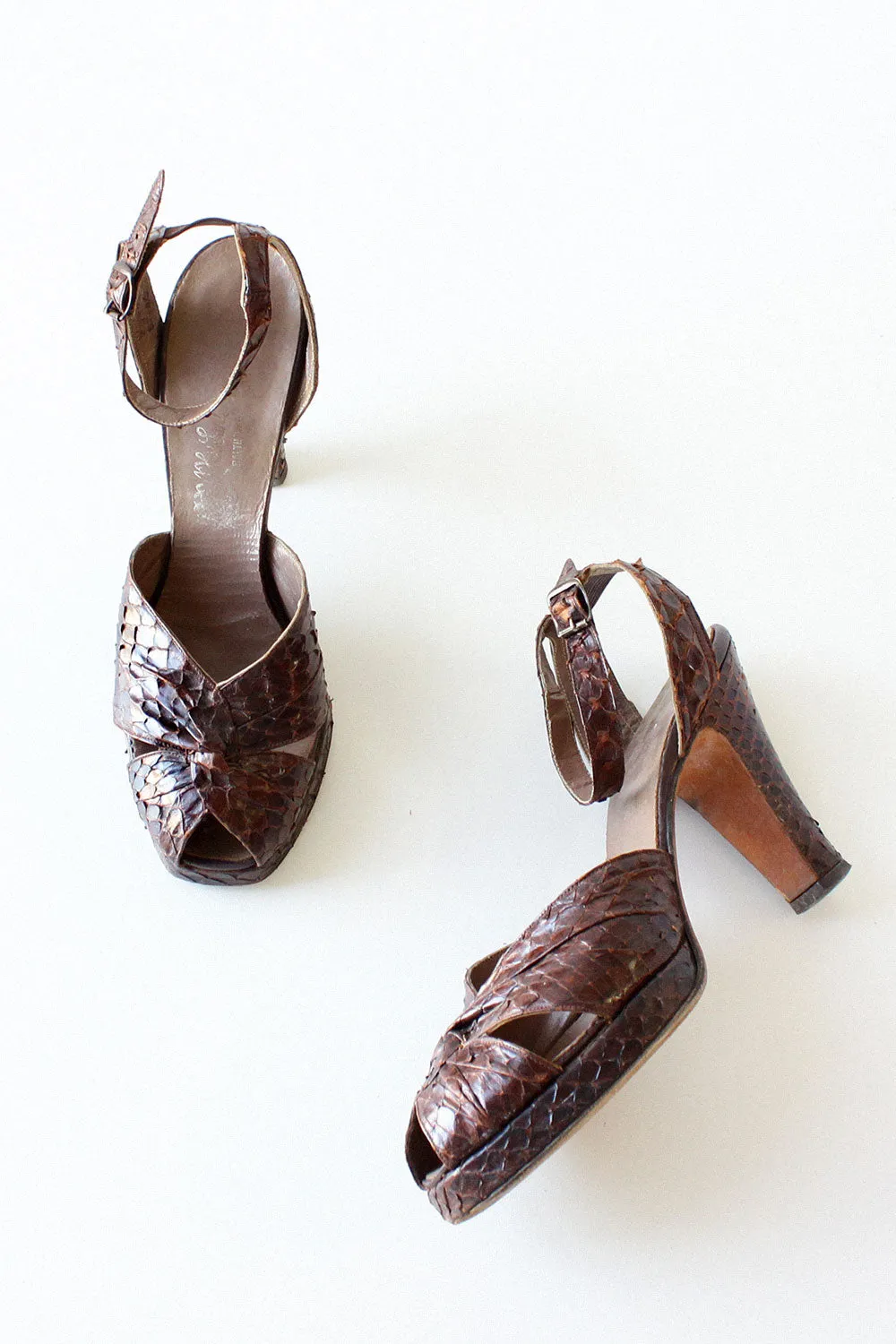 1940s Snakeskin Heels 7 1/2