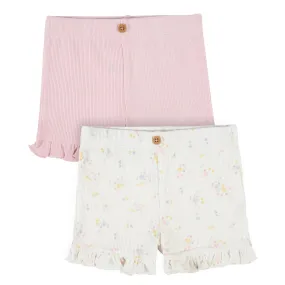 2-Pack Baby Girls Ivory Floral & Pink Shorts