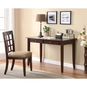 2 Piece Solid Wooden Desk Set, Brown  By Benzara