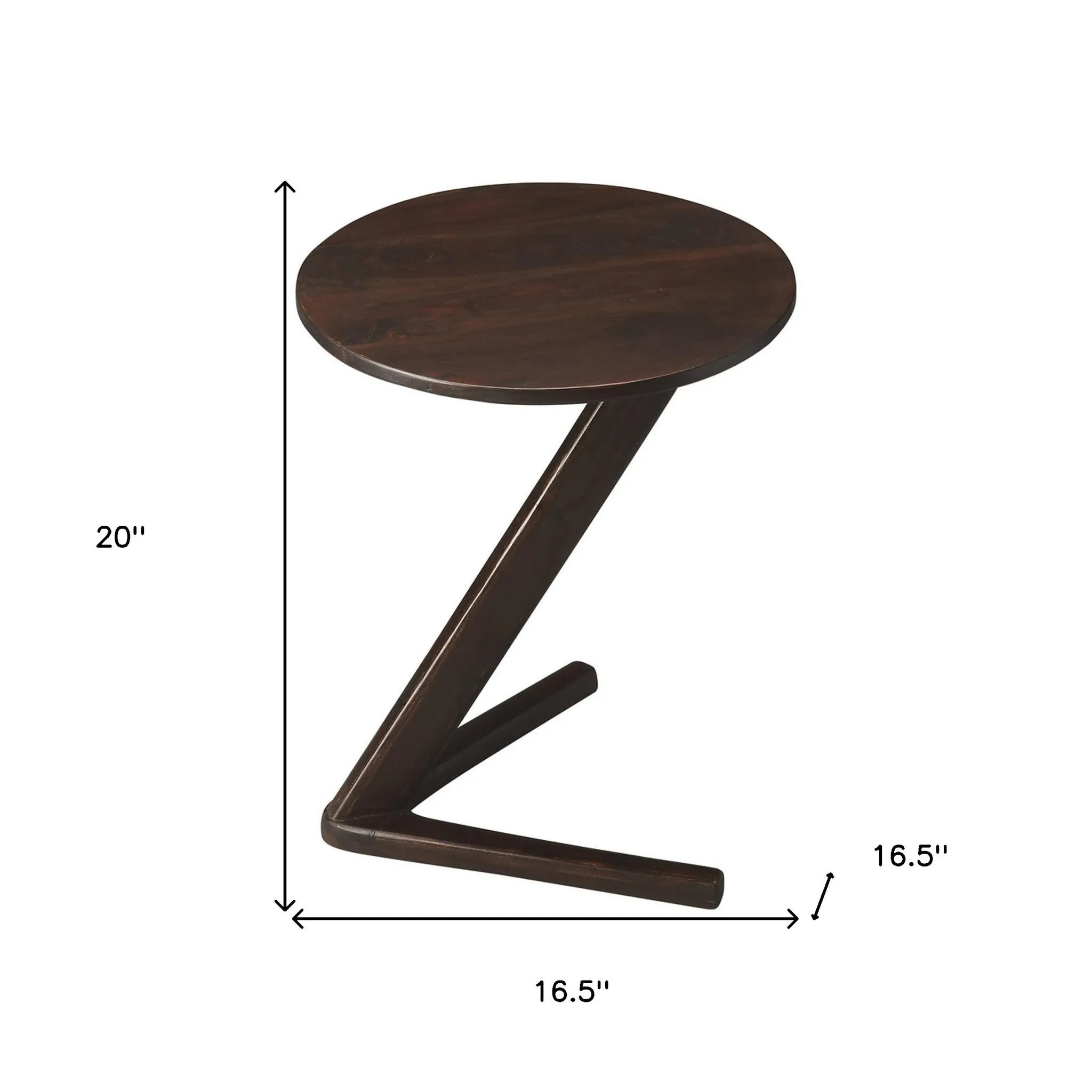 20" Dark Brown Solid Wood Angled Pedestal Round End Table By Homeroots