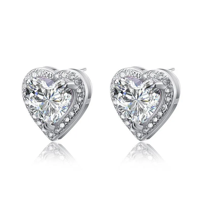 3 Carat Created Zirconia 925 Sterling Silver Heart Stud Earrings MXFE8021