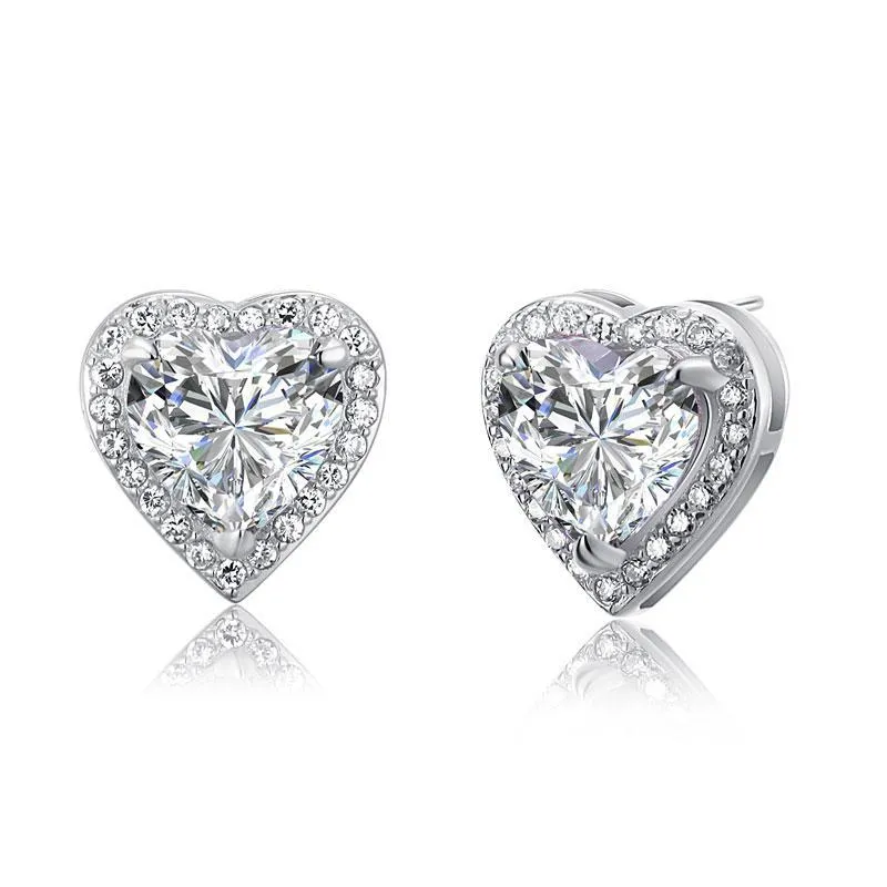 3 Carat Created Zirconia 925 Sterling Silver Heart Stud Earrings MXFE8021