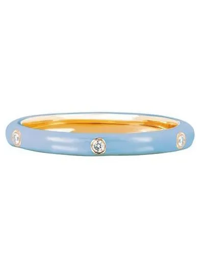 3 Diamond Baby Blue Enamel Stack Ring