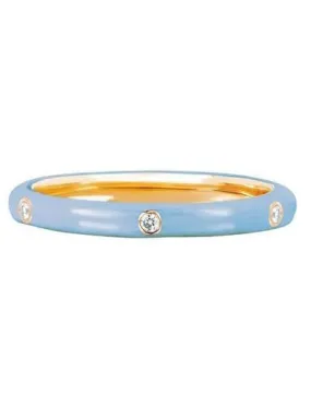 3 Diamond Baby Blue Enamel Stack Ring