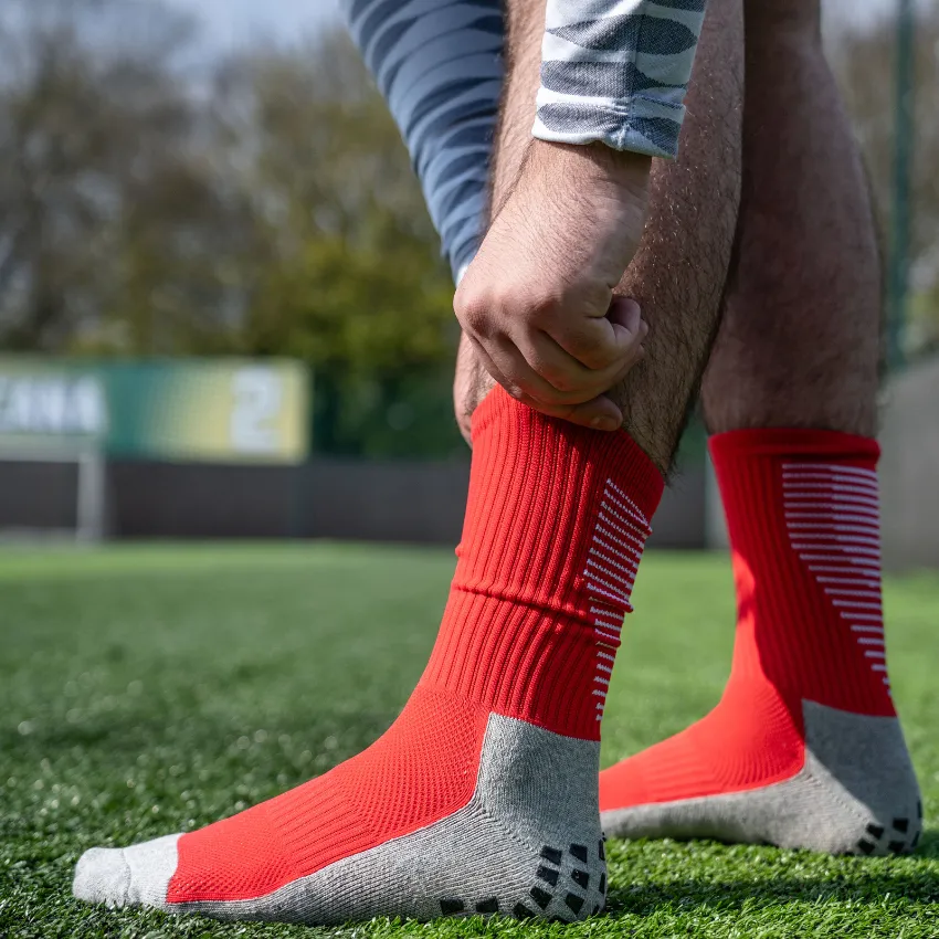 3 Pack Men's Red Football Socks With Grip