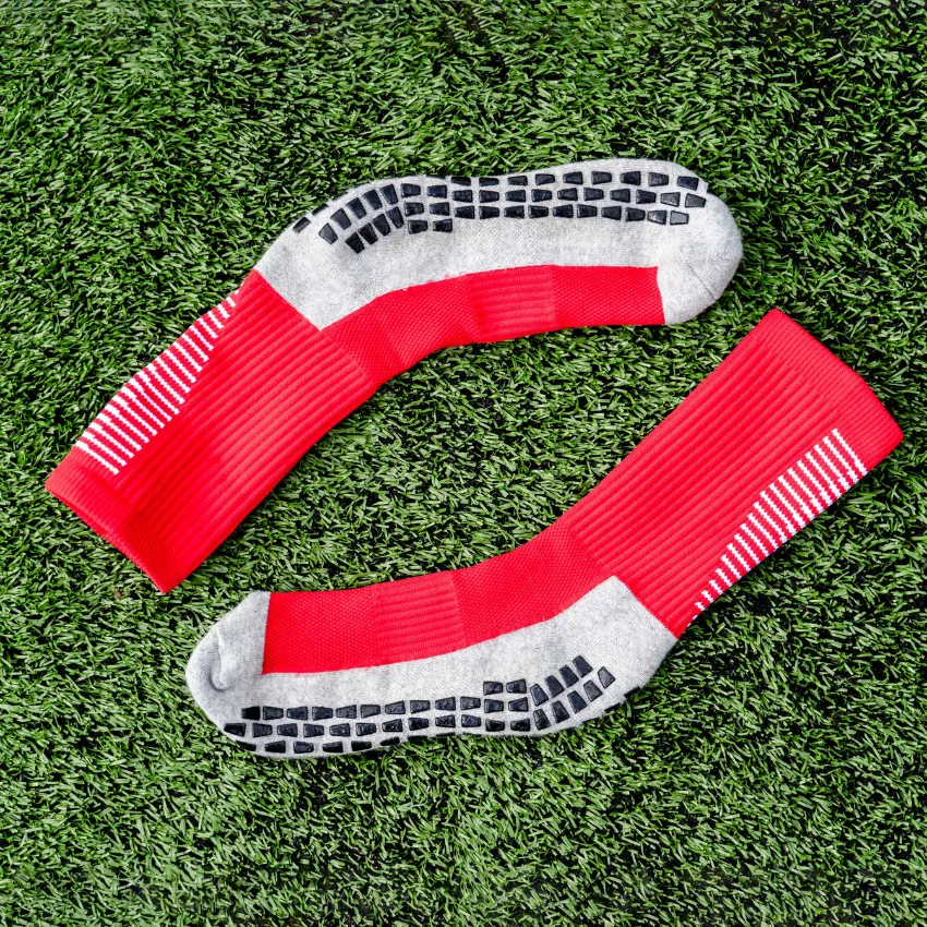 3 Pack Men's Red Football Socks With Grip