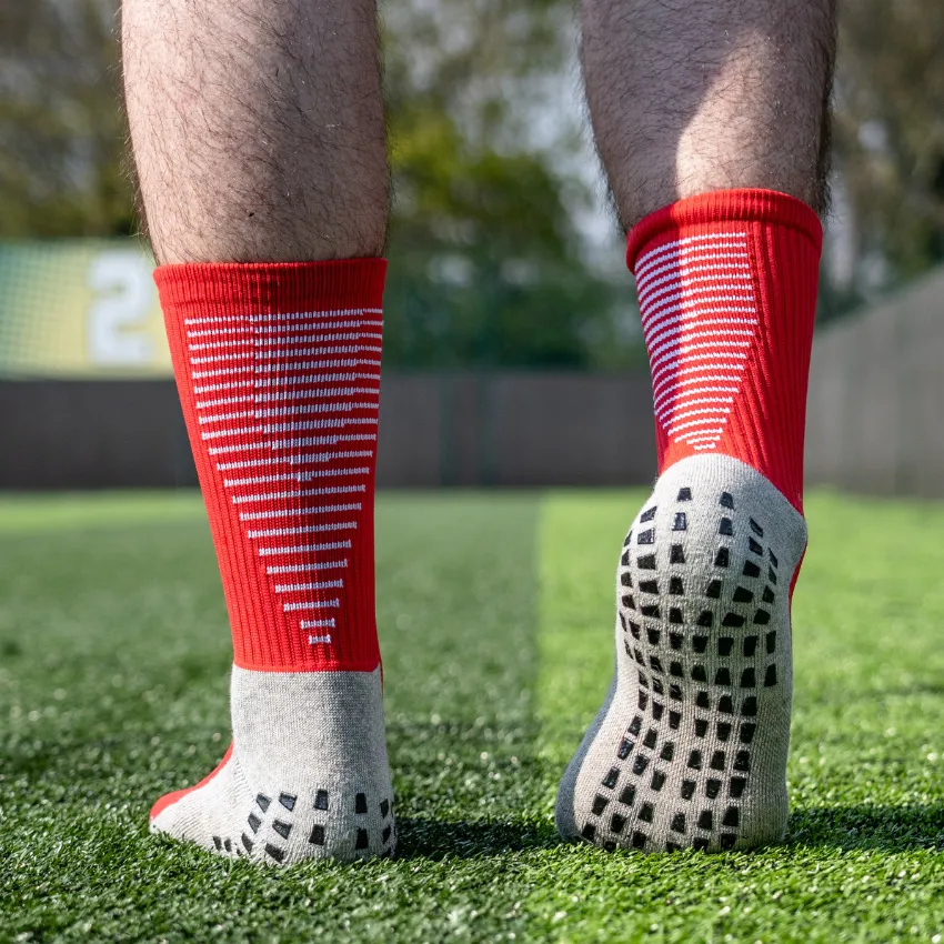 3 Pack Men's Red Football Socks With Grip