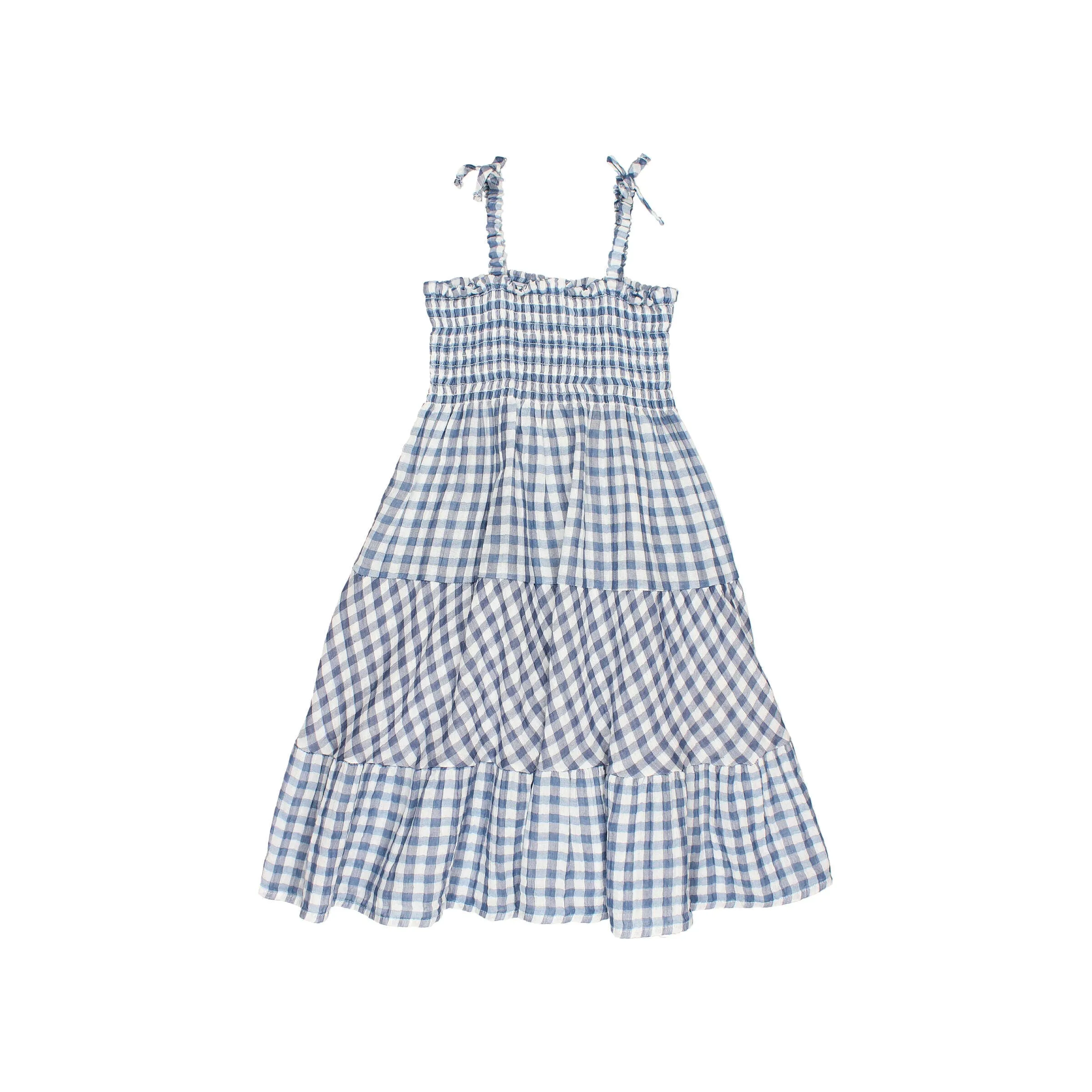 7036-GINGHAM LONG DRESS-Blue Stone