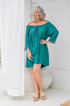 A Little Lace Kaftan - Storm Green