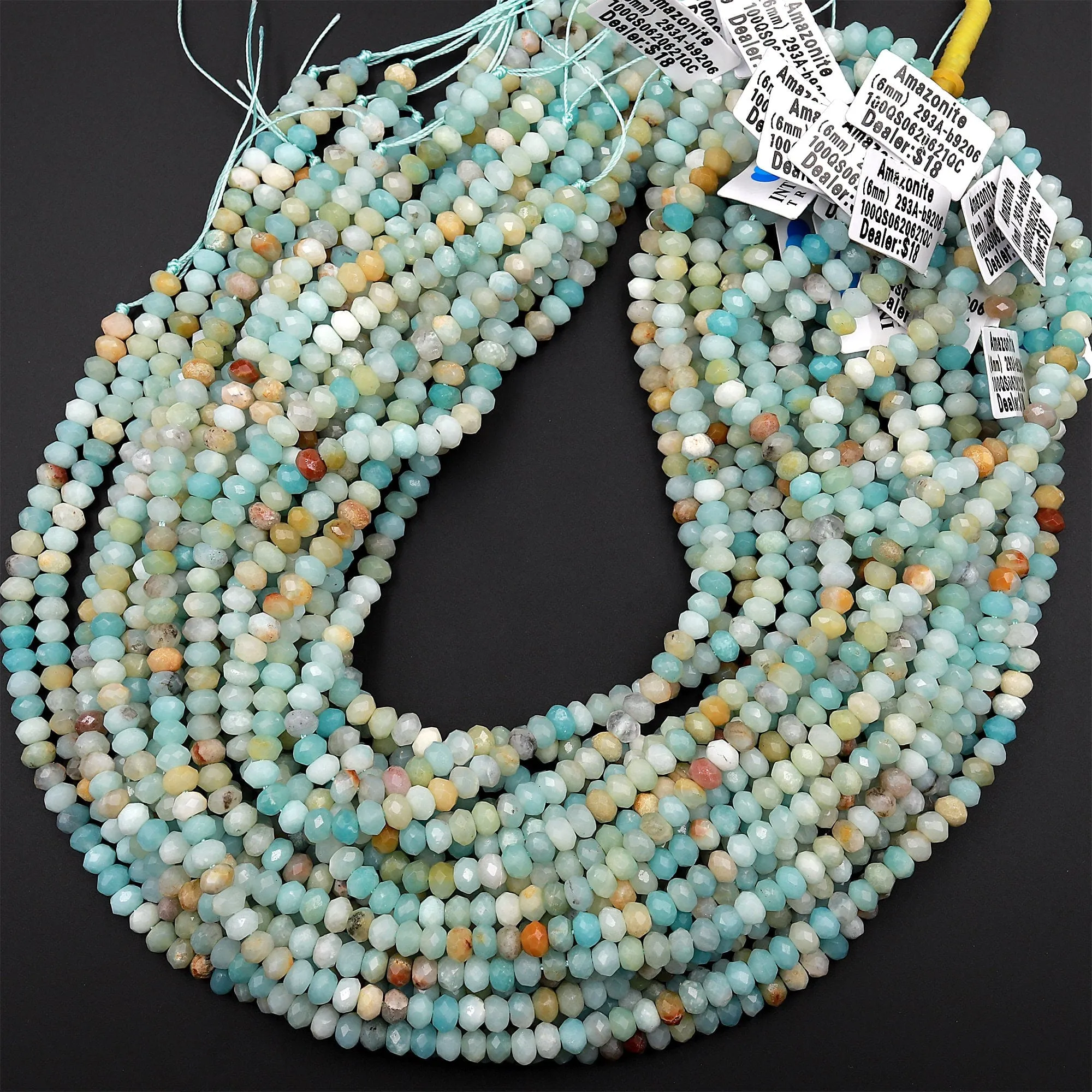 AA Faceted Amazonite 4mm 6mm 8mm Rondelle Beads Natural Multicolor Blue Green Brown Yellow 15.5" Strand