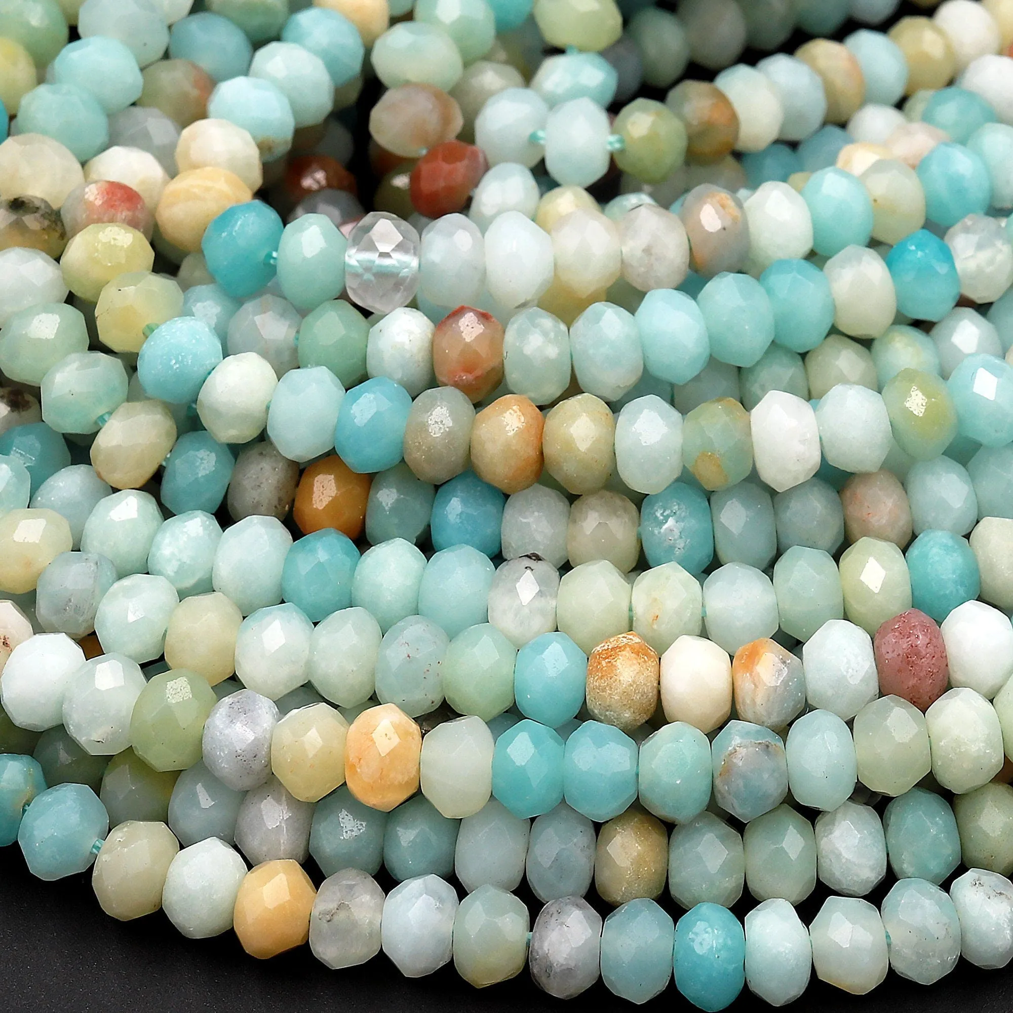 AA Faceted Amazonite 4mm 6mm 8mm Rondelle Beads Natural Multicolor Blue Green Brown Yellow 15.5" Strand