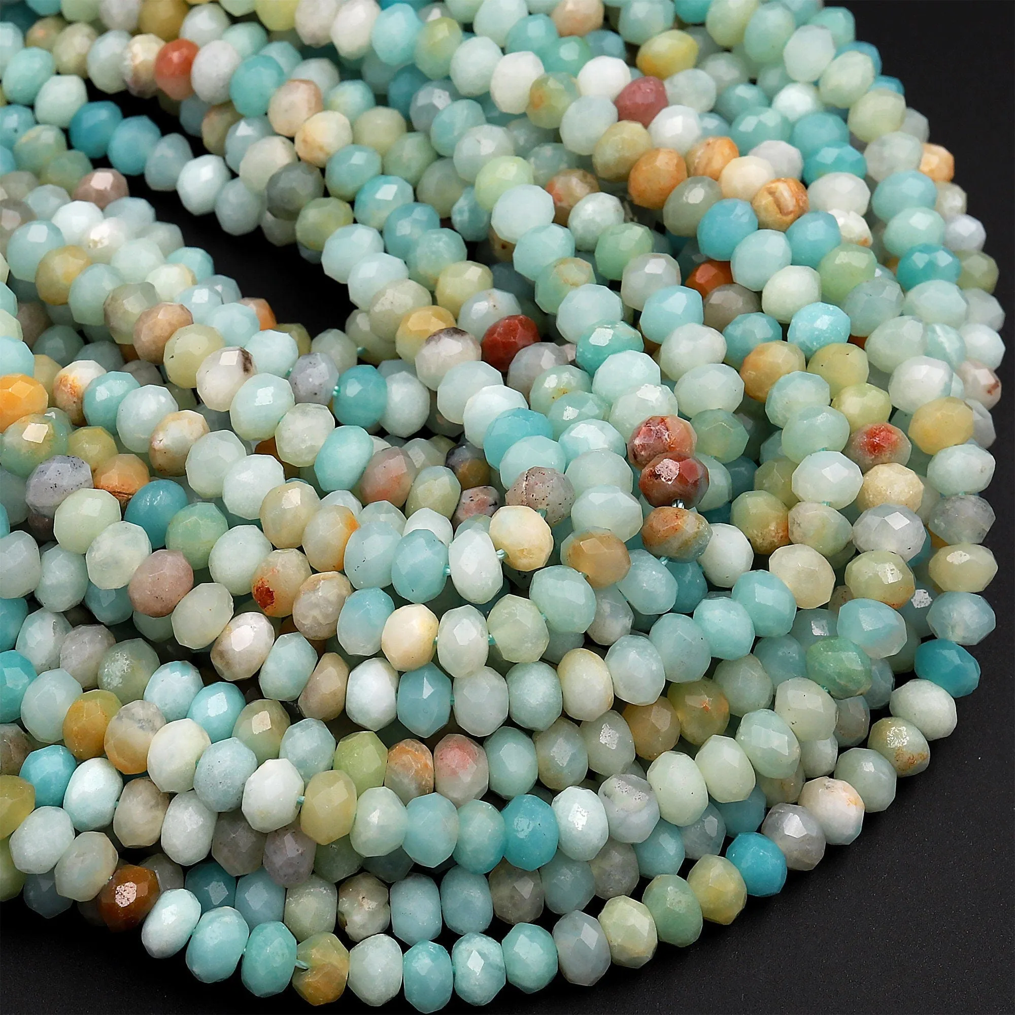 AA Faceted Amazonite 4mm 6mm 8mm Rondelle Beads Natural Multicolor Blue Green Brown Yellow 15.5" Strand