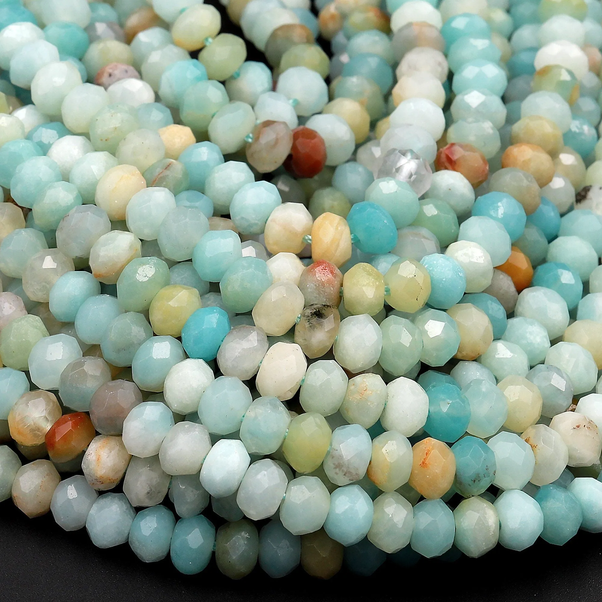 AA Faceted Amazonite 4mm 6mm 8mm Rondelle Beads Natural Multicolor Blue Green Brown Yellow 15.5" Strand