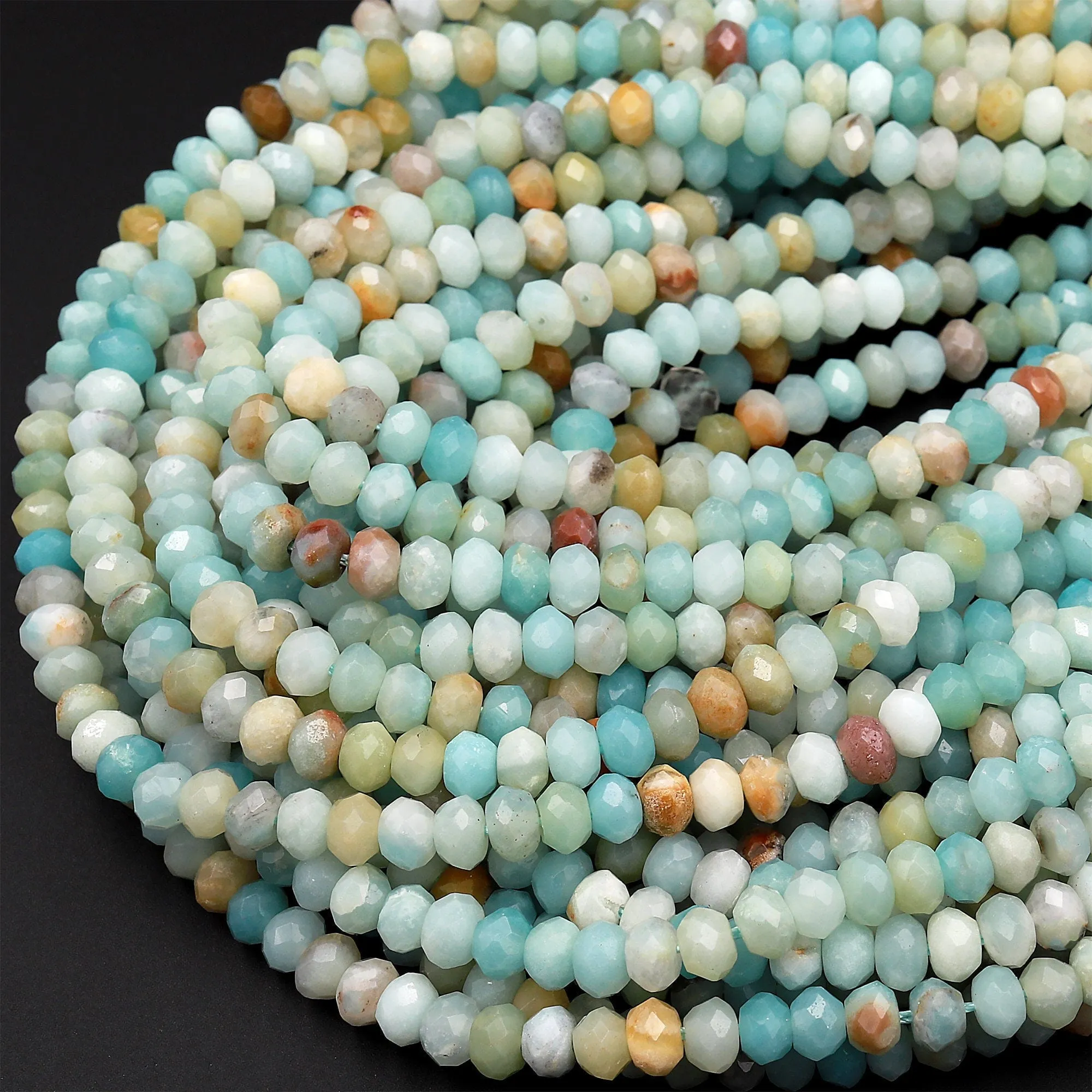 AA Faceted Amazonite 4mm 6mm 8mm Rondelle Beads Natural Multicolor Blue Green Brown Yellow 15.5" Strand