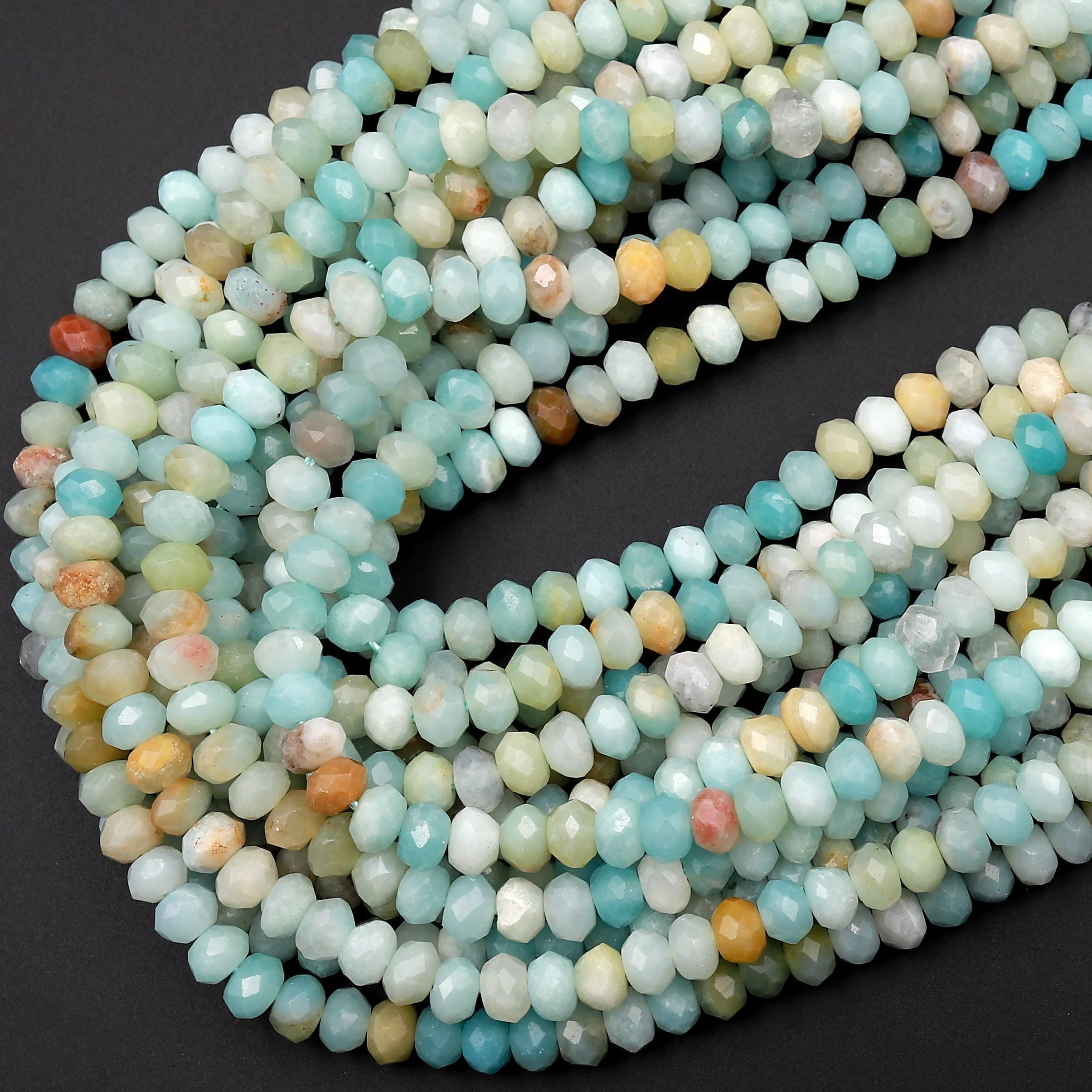 AA Faceted Amazonite 4mm 6mm 8mm Rondelle Beads Natural Multicolor Blue Green Brown Yellow 15.5" Strand