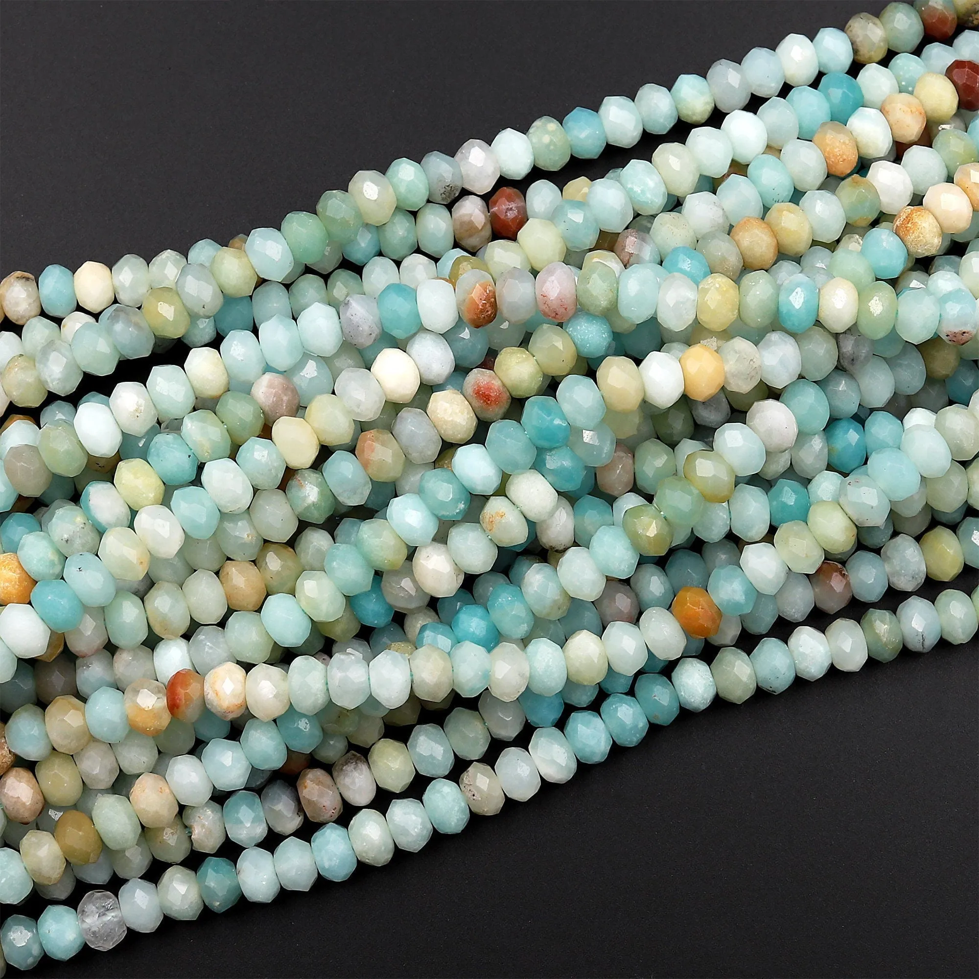 AA Faceted Amazonite 4mm 6mm 8mm Rondelle Beads Natural Multicolor Blue Green Brown Yellow 15.5" Strand