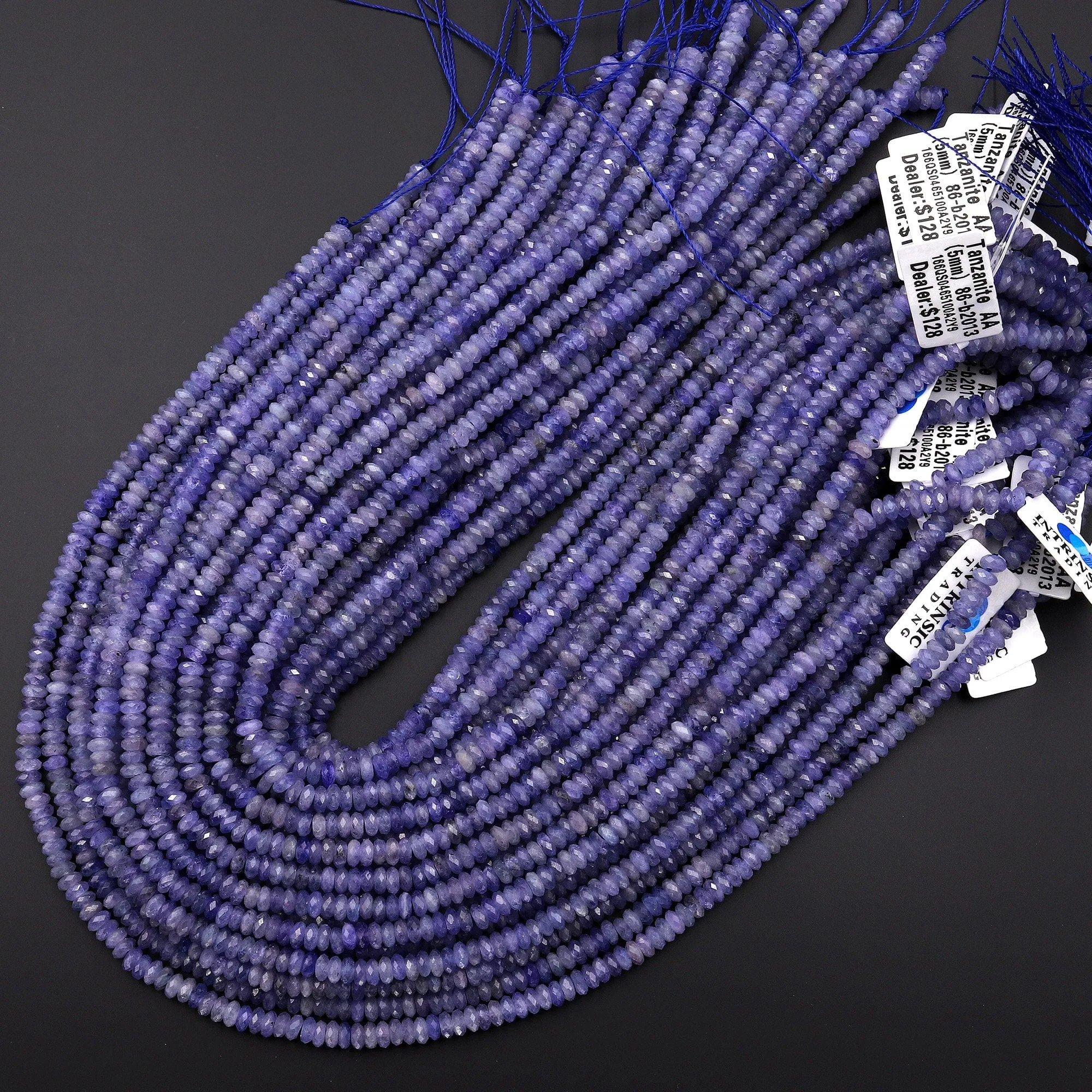 AA Faceted Natural Tanzanite Rondelle Beads 5mm Micro Diamond Cut Real Genuine Gemstone 15.5" Strand