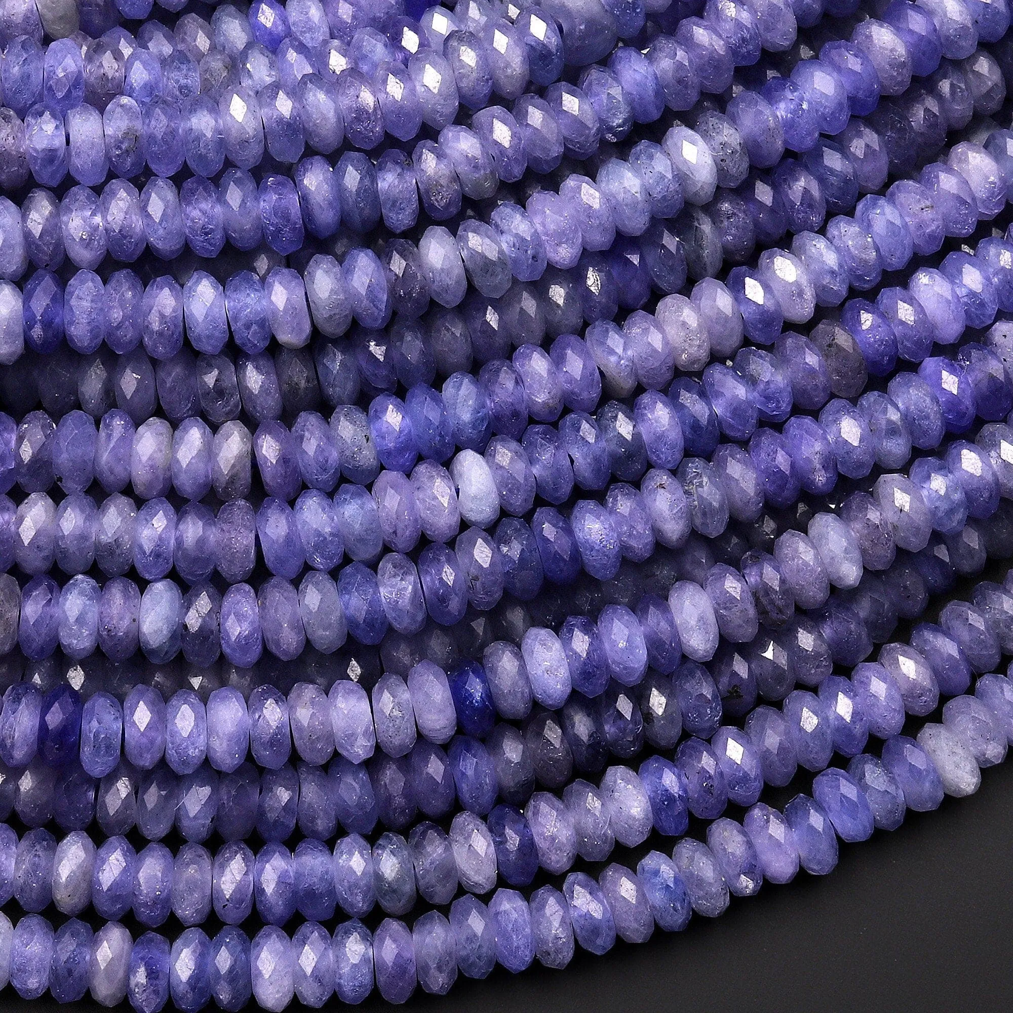 AA Faceted Natural Tanzanite Rondelle Beads 5mm Micro Diamond Cut Real Genuine Gemstone 15.5" Strand