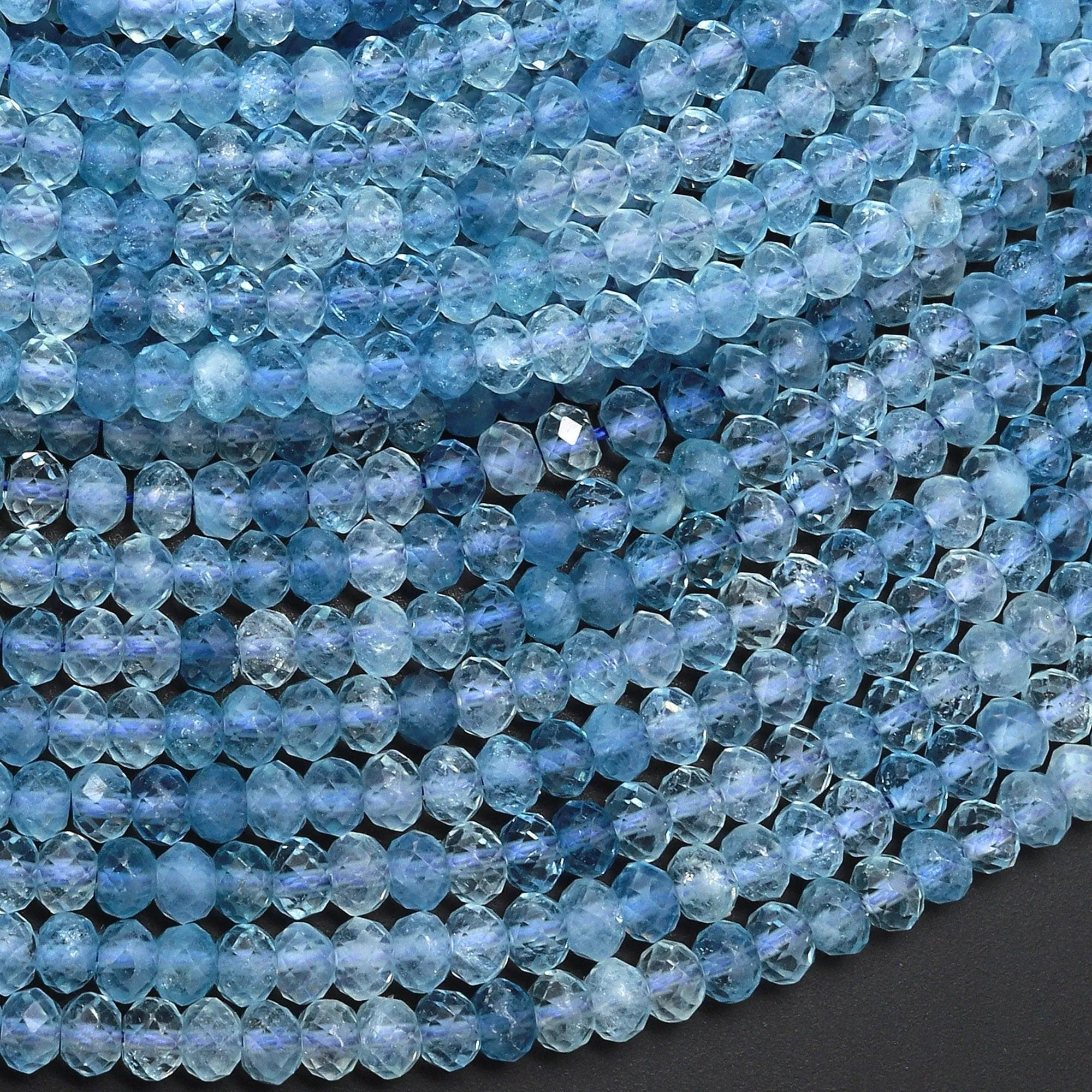 AAA Faceted Natural Blue Santa Maria Aquamarine Rondelle Beads 4mm Extra Translucent 15.5" Strand