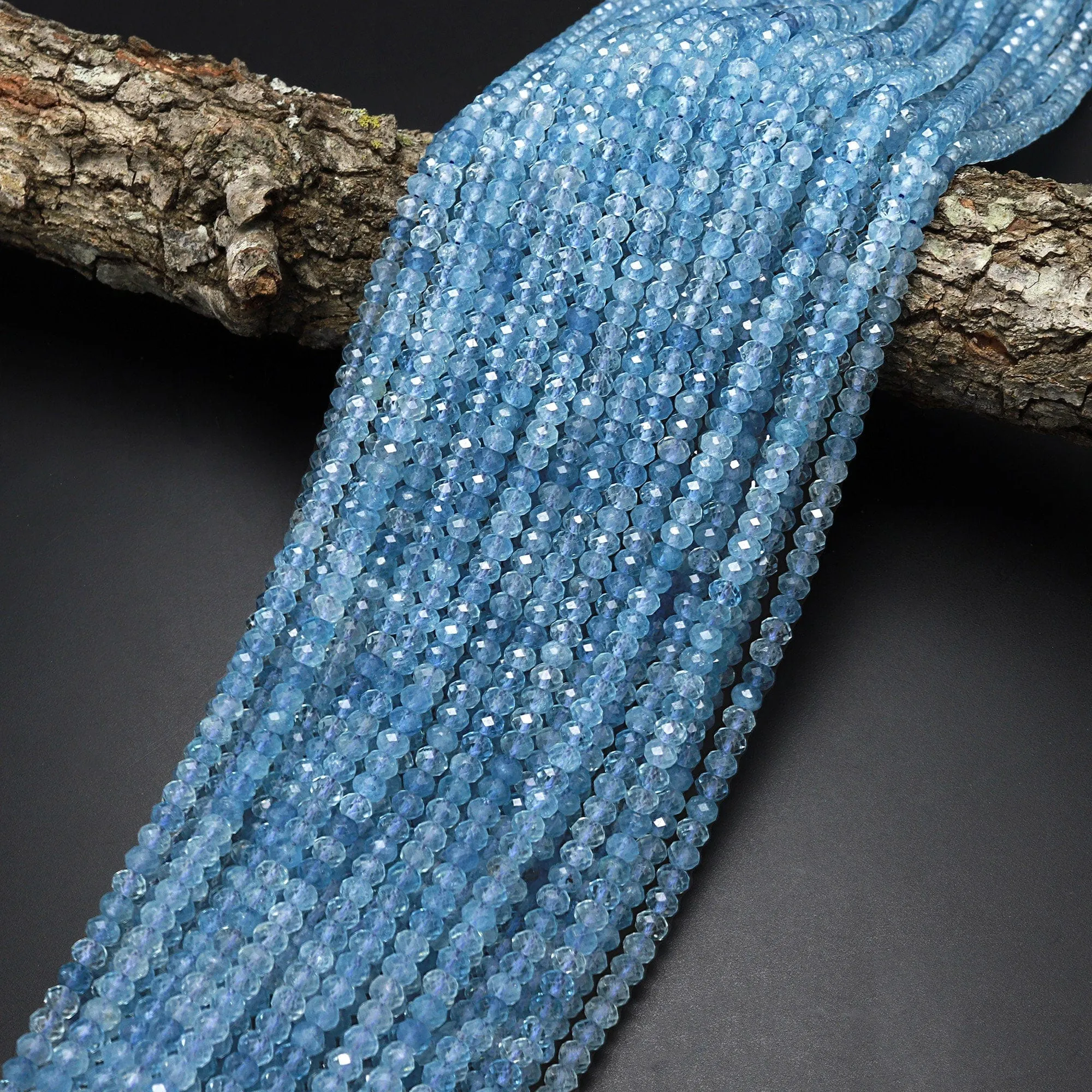 AAA Faceted Natural Blue Santa Maria Aquamarine Rondelle Beads 4mm Extra Translucent 15.5" Strand