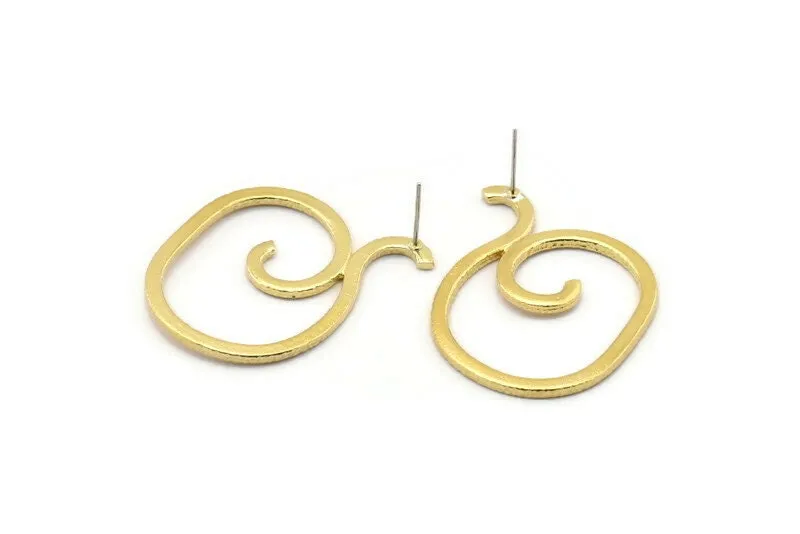 Abstract Earring Findings, 2 Raw Brass Geometric Earring Findings  (40x32x1.8mm) BS 1970