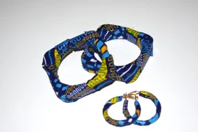 African Bracelet and Earrings Set Blue and Yellow