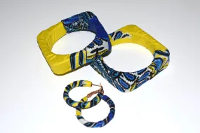 African Bracelet and Earrings Set Yellow and Blue