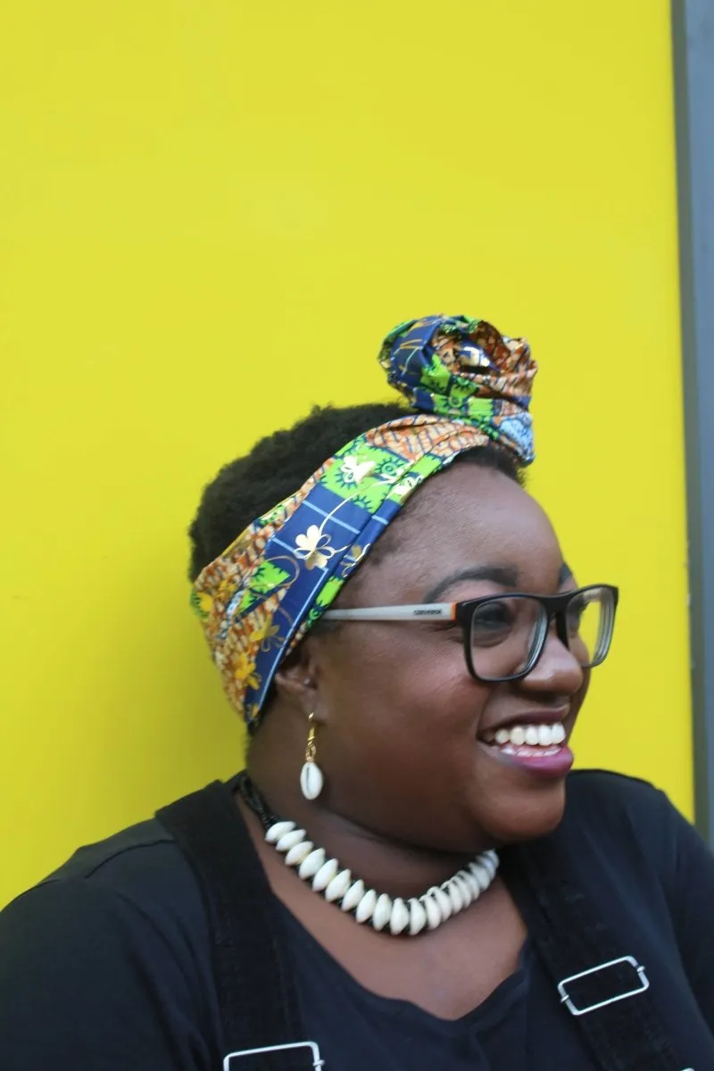 African Head Wrap in Gold Ankara