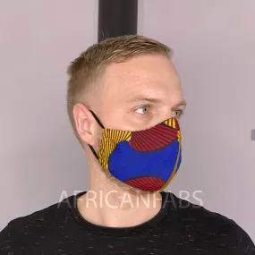 African print Mouth mask / Face mask made of Vlisco fabric (Premium model) Unisex - Red Blue santana