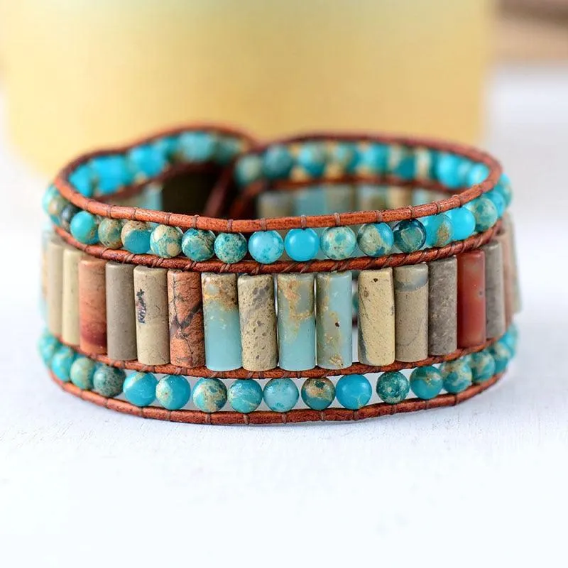 Agate & Sky Blue Jasper Cuff Bracelet