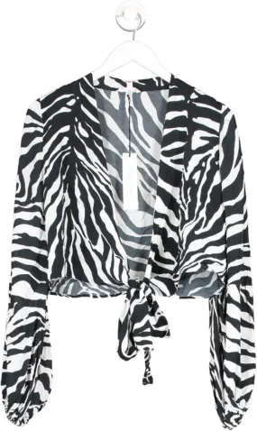 Alexandra Miro Black Tabitha Zebra Print Tie Top UK XS