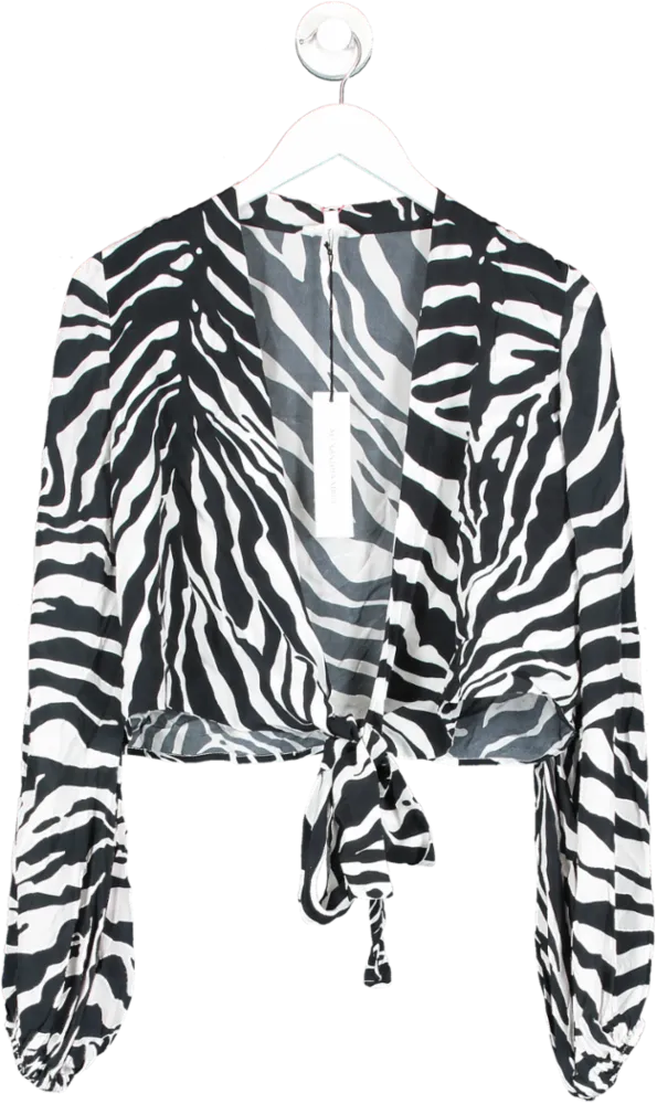 Alexandra Miro Black Tabitha Zebra Print Tie Top UK XS