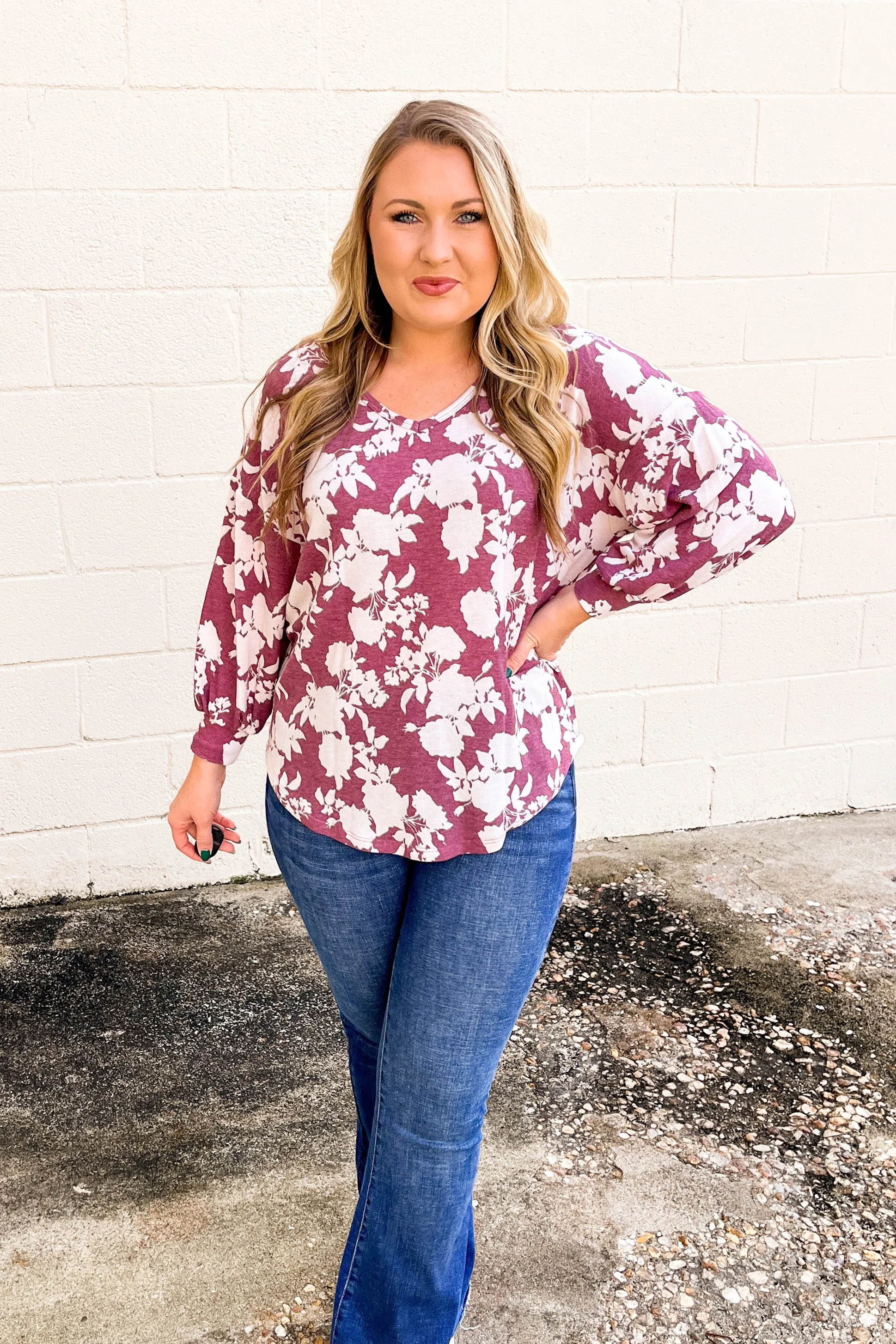 All Figured Out Floral Top, Burgundy