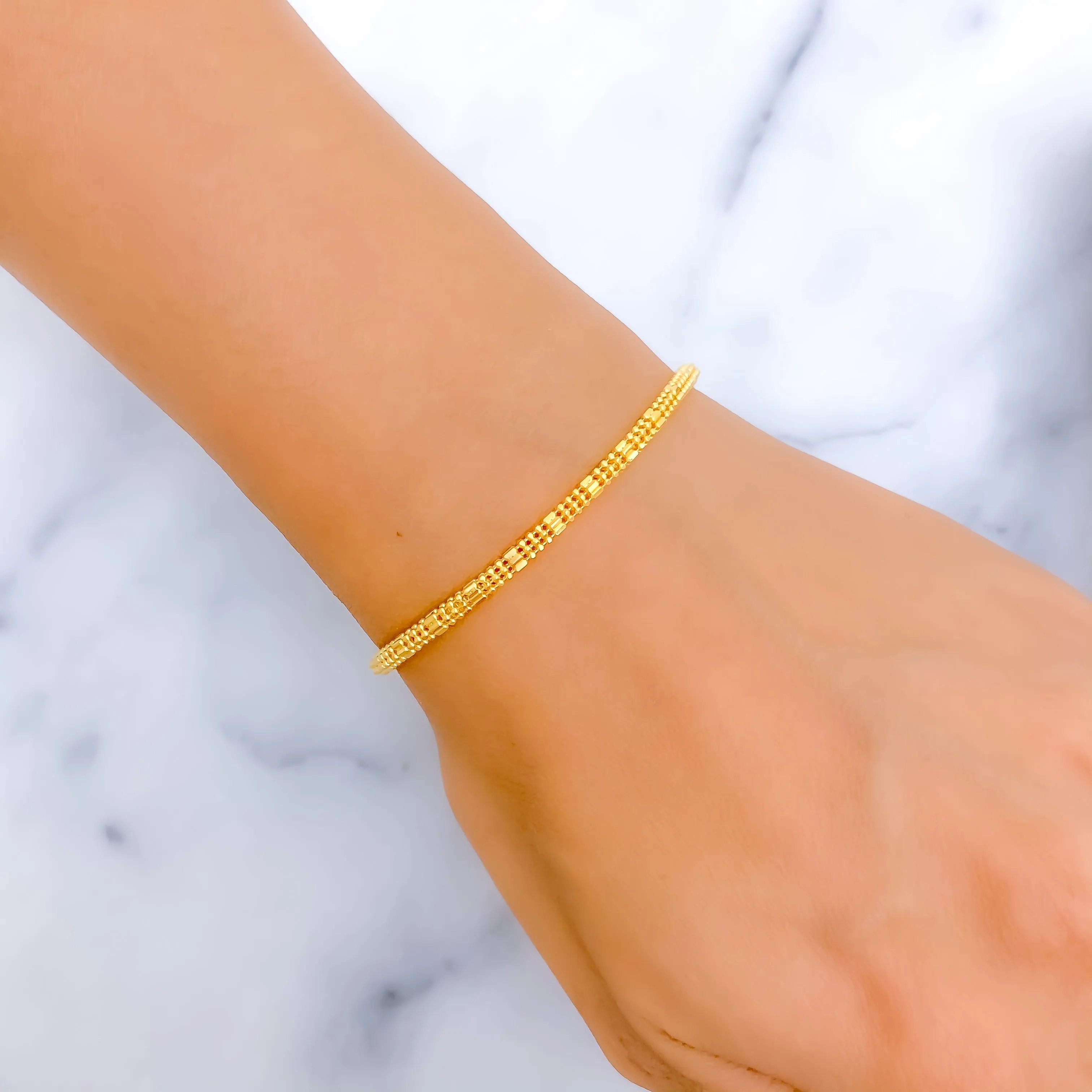 Alternating 22k Gold Square Chain Bracelet