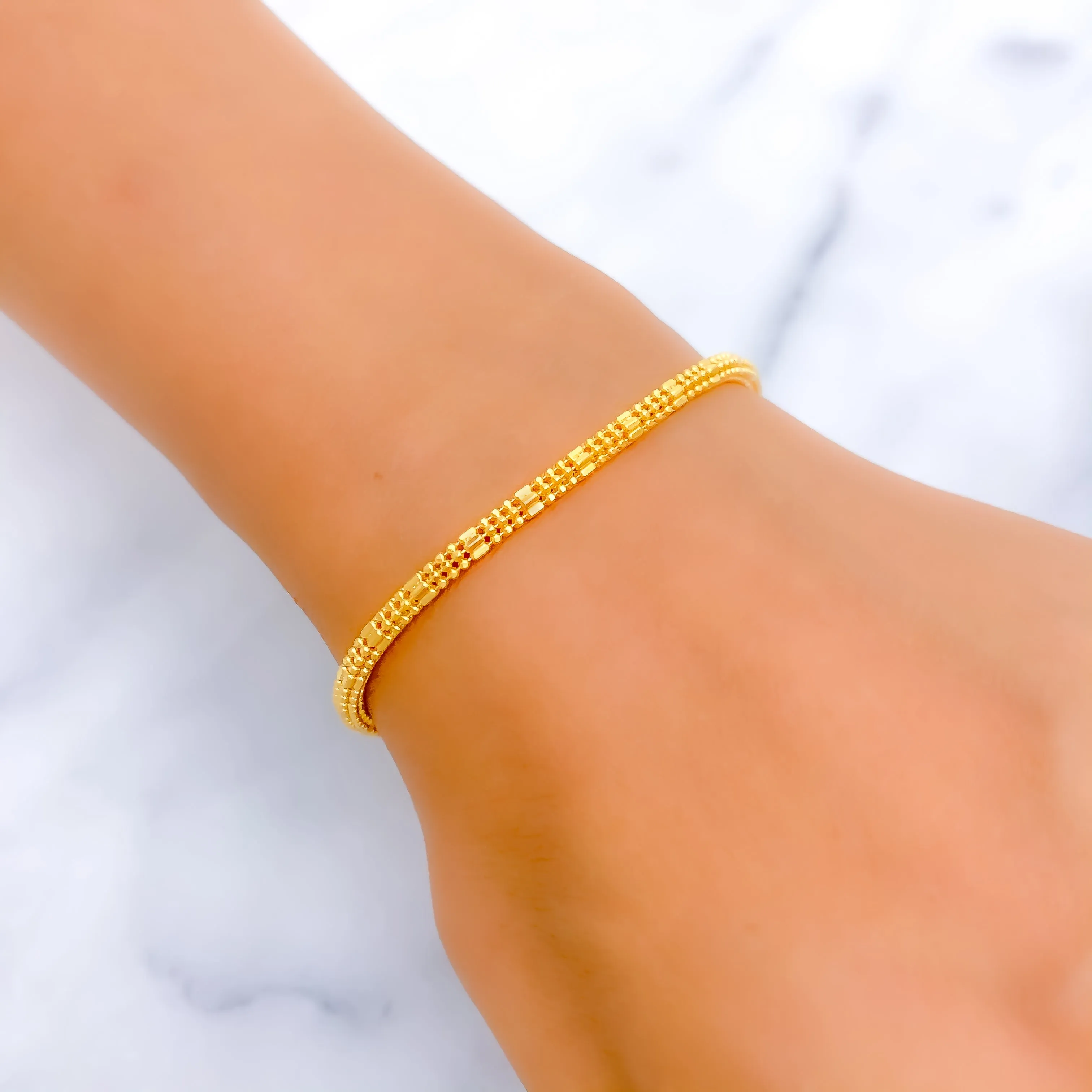 Alternating 22k Gold Square Chain Bracelet