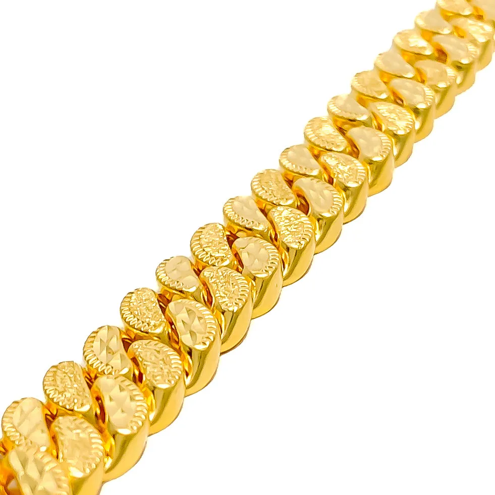 Alternating Hollow Textured 22K Gold Men's Bracelet