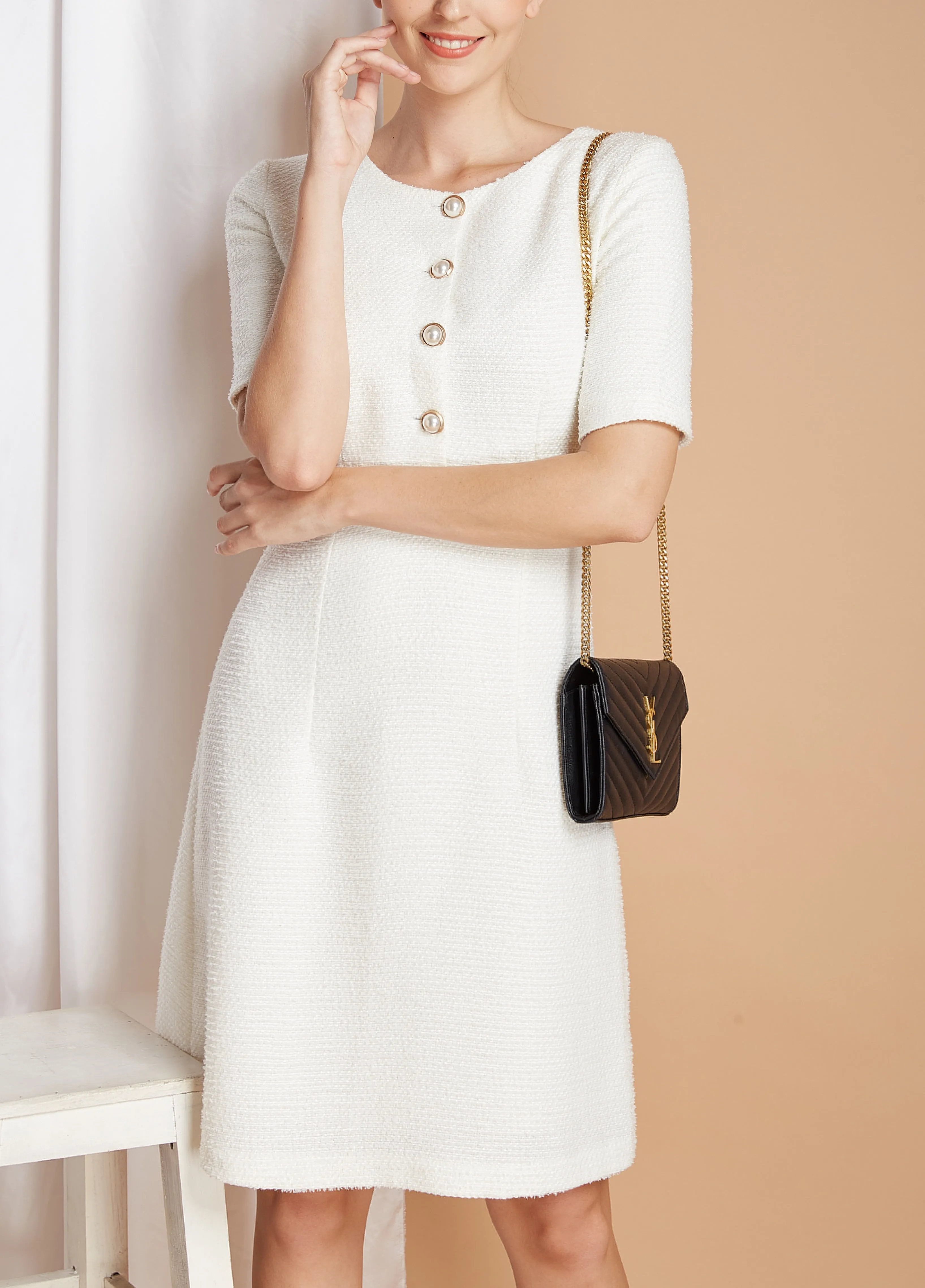 Amelia - white tweed dress