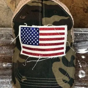 American Flag Glitter Hat - Camo