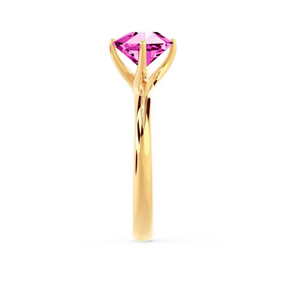 ANNORA - Chatham® Pink Sapphire 18k Yellow Gold Twist Solitaire Ring